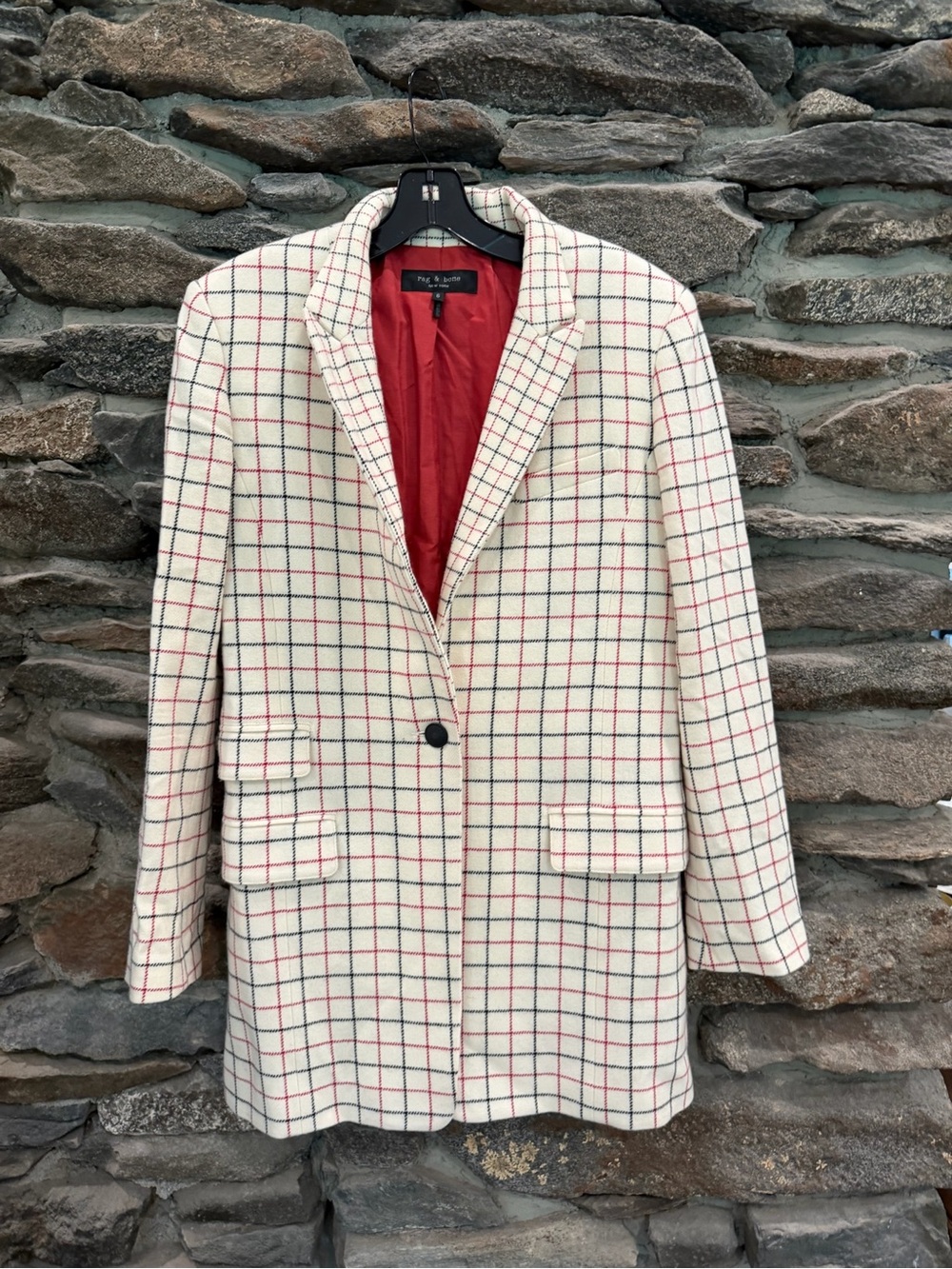 Set Vintage-Inspired Cream Plaid Blazer with Red Lining and matching pants